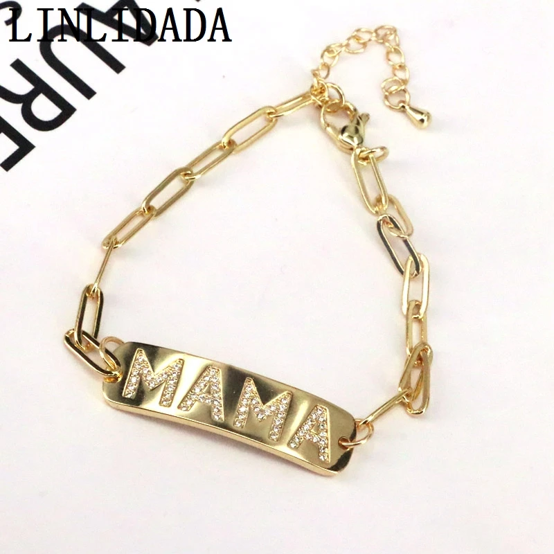 

5Pcs, Cz Mama Connector Link Chain Bracelet For Women, Gold Filled Crystal Bar Charm Bracelets For Her, Mothers Day Gift