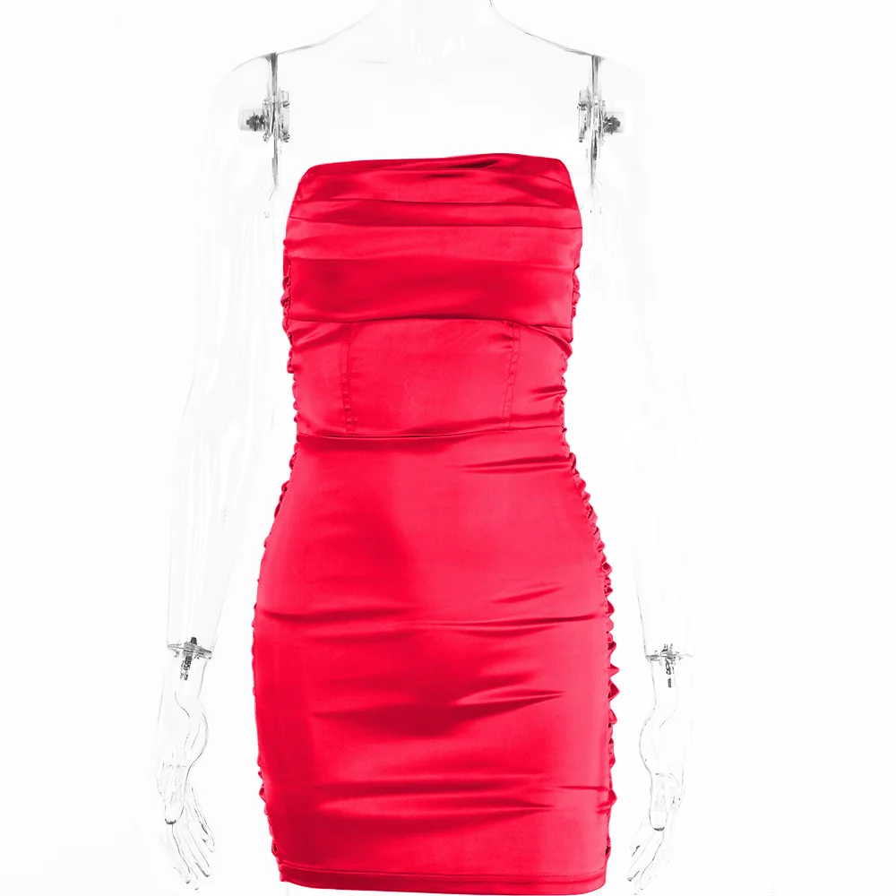

European and American Ins Internet Celebrity Nightclub Sexy Silk Satin Low-Cut Tight-Fitting Strap Zipper Dress Summer Cinched