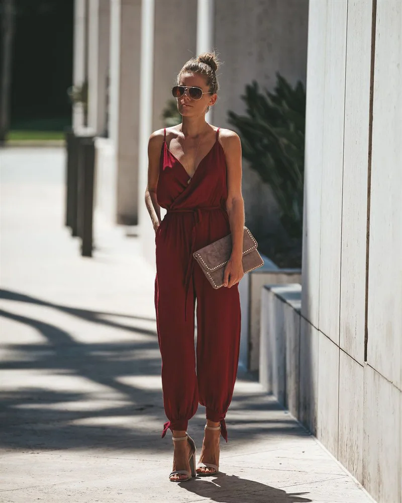 Женский Повседневный комбинезон без рукавов с v-образным вырезом Свободный