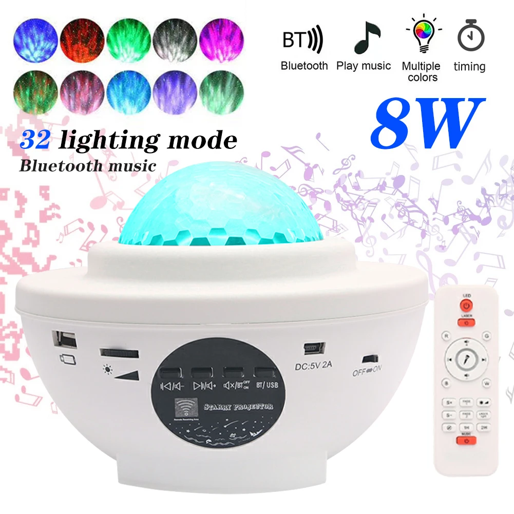 

LED Projector Light Music Player Remote Control Disco Lamp Starry Sky Voice Control Night Light Kids Gift Home decora