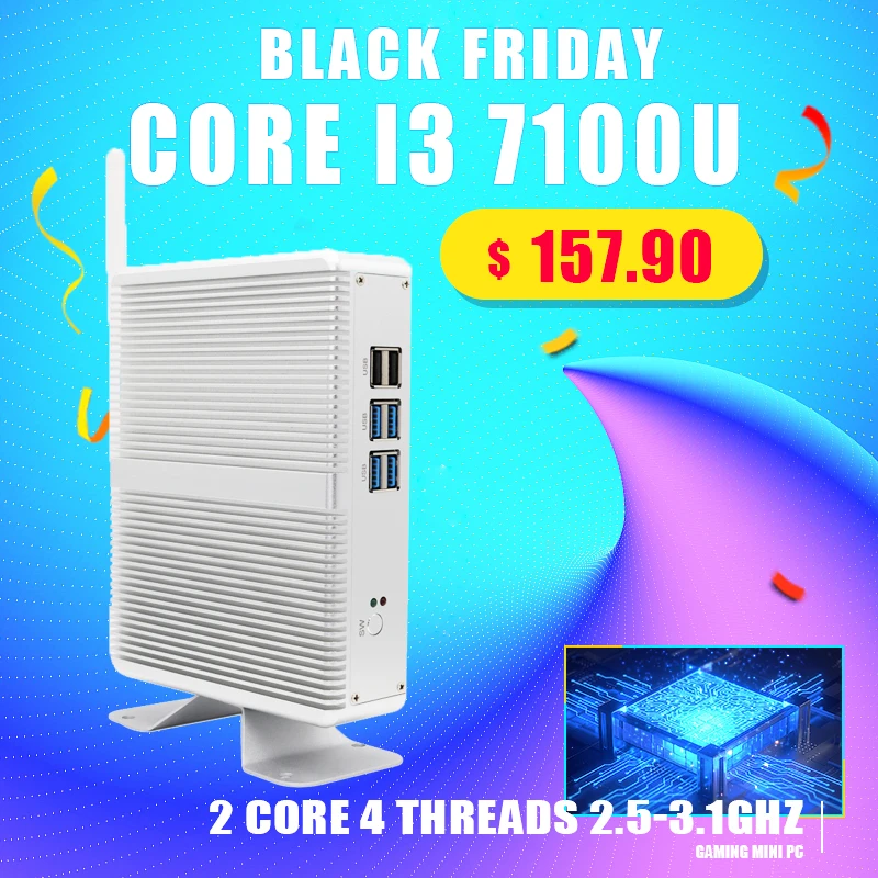 Мини ПК Windows 10 Pro OS с процессором Intel i5 7200U HD Graphics безвентиляторный мини настольный