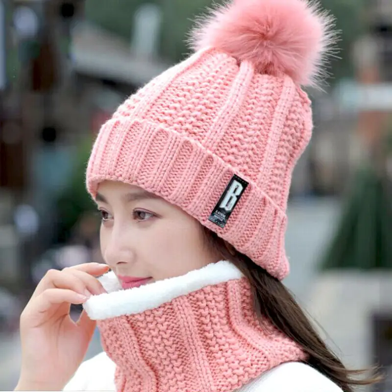 Женская зимняя шапка-шейный платок 2 шт. уличный теплый вязаный головной убор