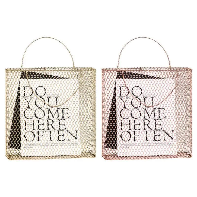 Mesh Metal Desk Storage Basket with Handle Chic Nordic Magazine Organizer Home Decoration Magazine Holder Desk Organizer