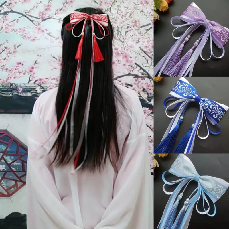 Фото Шпилька для волос с бахромой из древней китайской ленты зажим женщин и девушек
