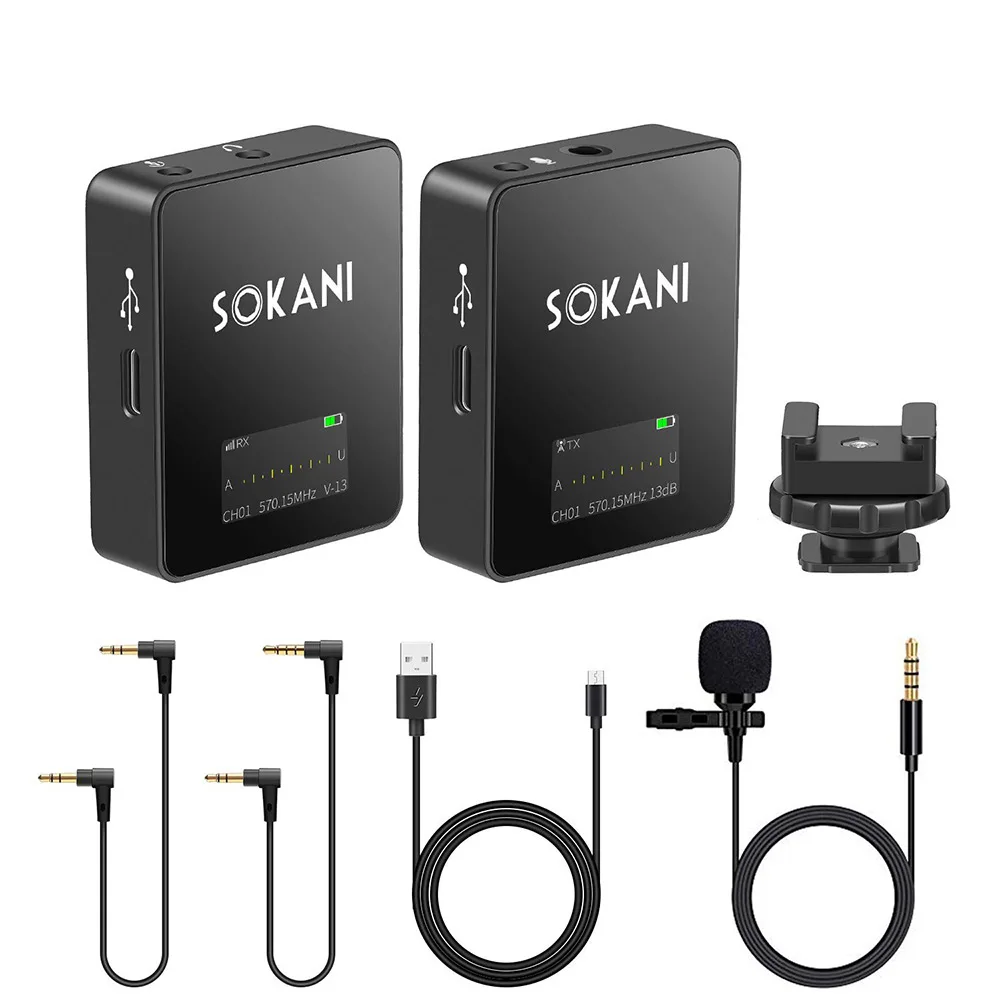 

Беспроводной петличный микрофон SOKANI TINY UHF, система нагрудного микрофона, видео микрофон для цифровых зеркальных камер и смартфонов
