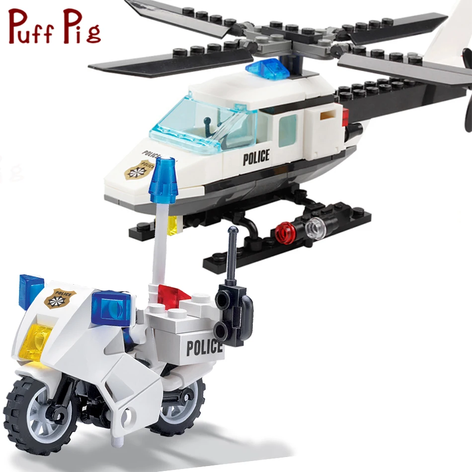 Вертолет городской полиции Air Force самолет мотоцикл строительные блоки военные