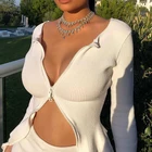 Осенняя Однотонная футболка на молнии, ребристая трикотажная тянущаяся Асимметричная Повседневная Сексуальная футболка с длинным рукавом, женские осенние топы, футболки