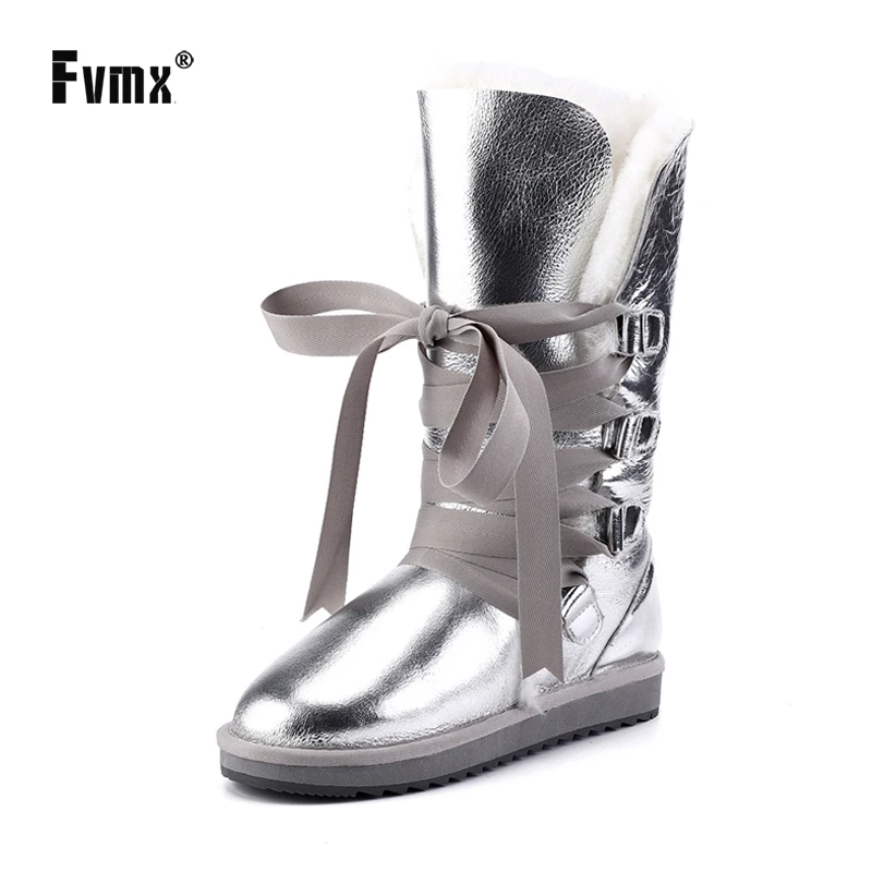 FVMX женские зимние ботинки модные на шнуровке овчина шерсть подкладка из меха