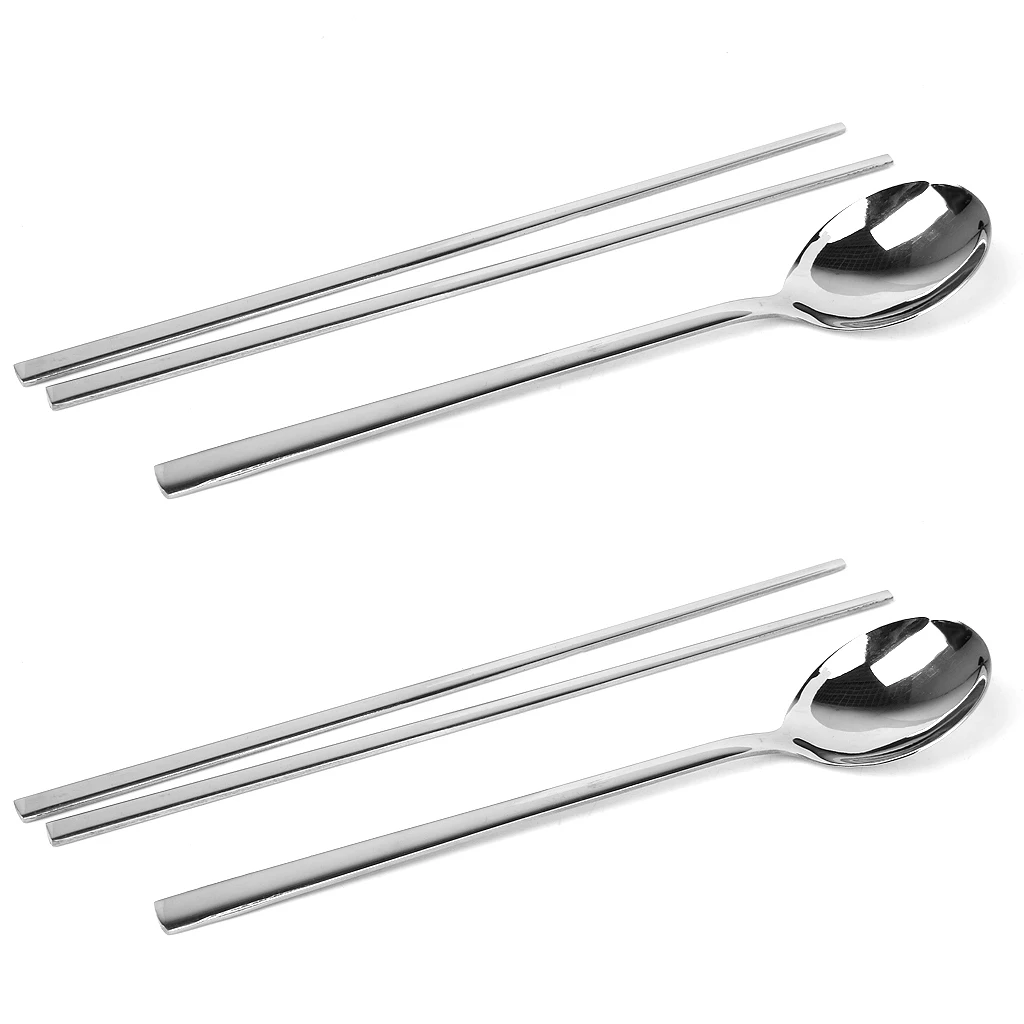 

Korean 2 sets Stainless Steel Chopsticks Spoon Tableware Kitchen Supply