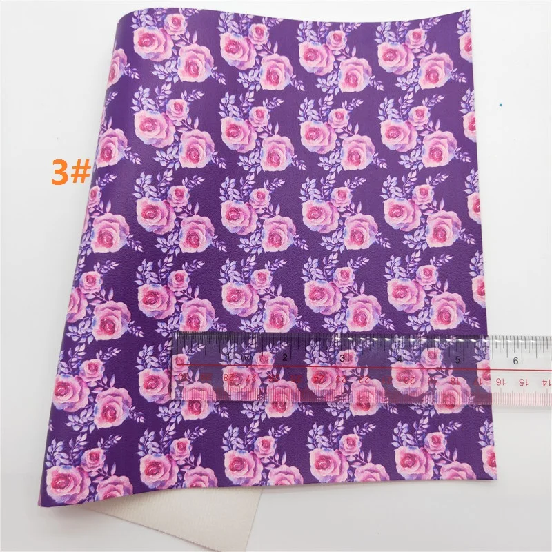 Листы из искусственной кожи с принтом фиолетовых роз и цветов 21 х29 см 6S52A | Дом сад