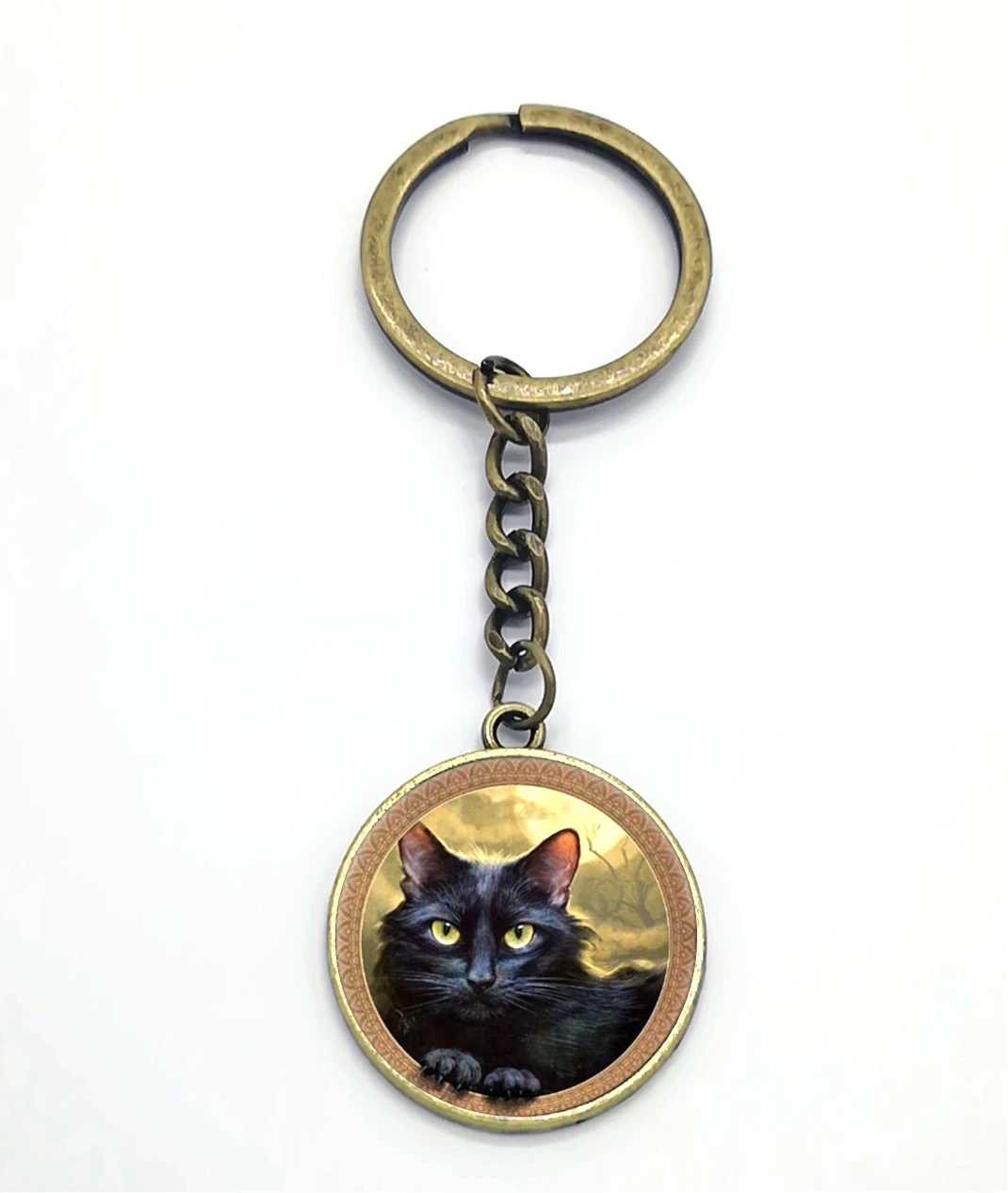 

2019 New Fashion Charm Black Cat Glass Key Ring Accessories cute keychain