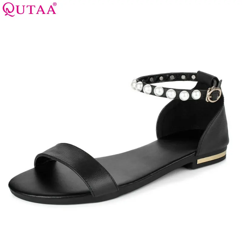 Женские босоножки из искусственной кожи QUTAA черные на низком каблуке молнии с