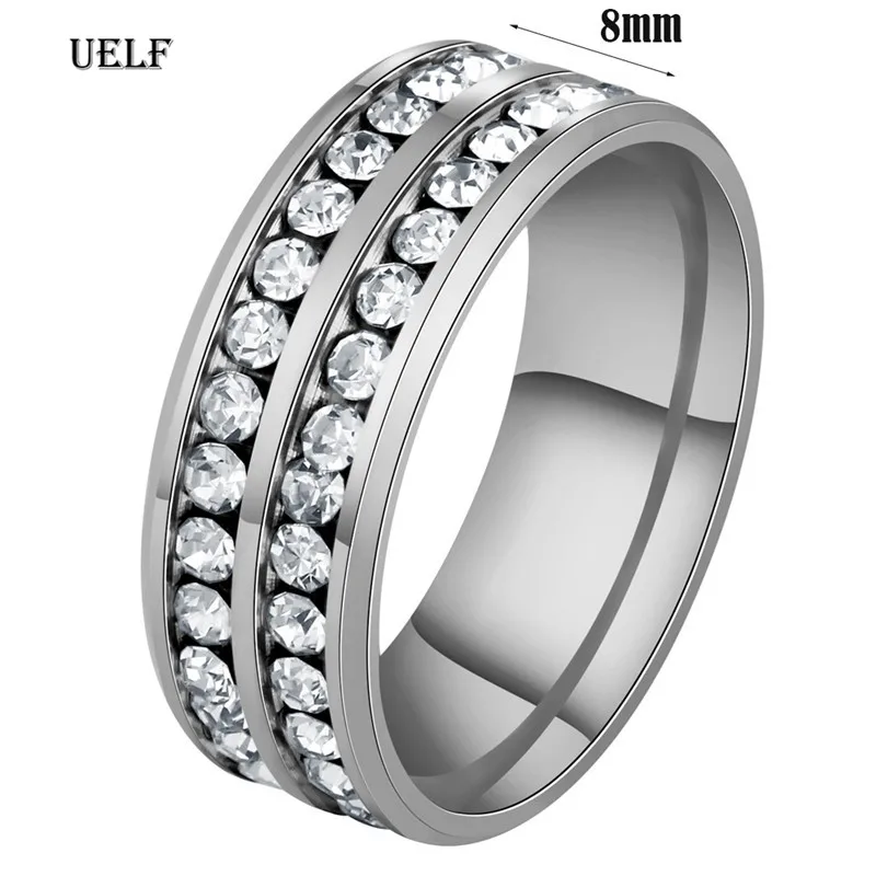 Uelf 2019 новое Золотое кольцо из нержавеющей стали обручальное Стразы 2 ряда белый CZ