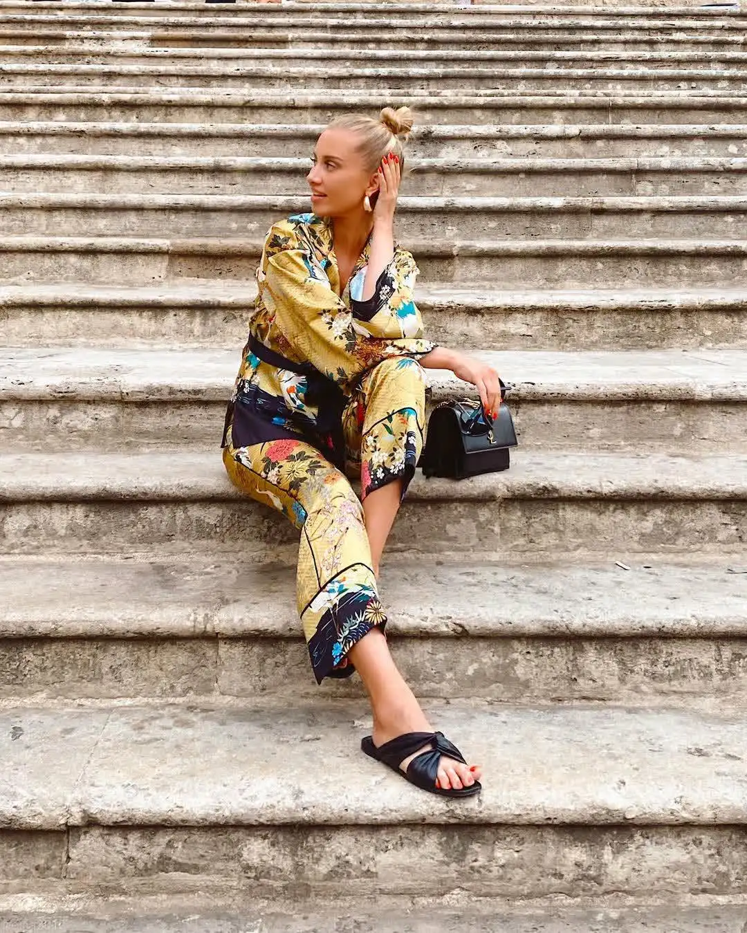 

DYLQFS 2021 Summer Vintage Bohemia Women V Neck Print Sashes Jacket Female Casual Streetwear Double Breasted Split Chic Top