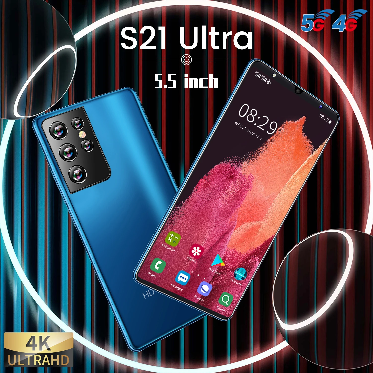 

Global Version S21 Ultra 5.5 Inch Smartphones 10-Core MTK6889 Android 10.0 8GB+256GB 5G Cellphones 5000mAh GPS Dual SIM Phone