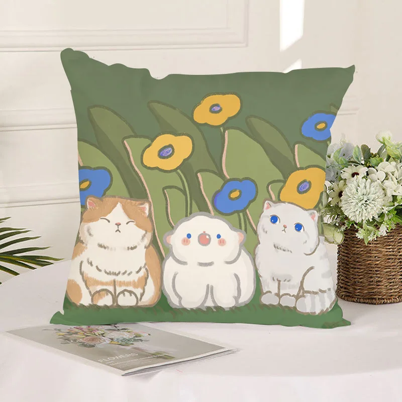 

Throw Pillow Cover Cute Girl Animal Cartoon Decorative Pillow Case Home Decor Square 18x18 Inches Pillowcase