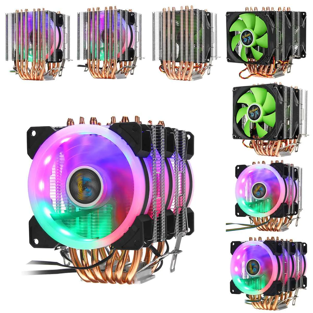 4pin/3Pin охлаждающий вентилятор для процессора 6 тепловых трубок Охлаждающий