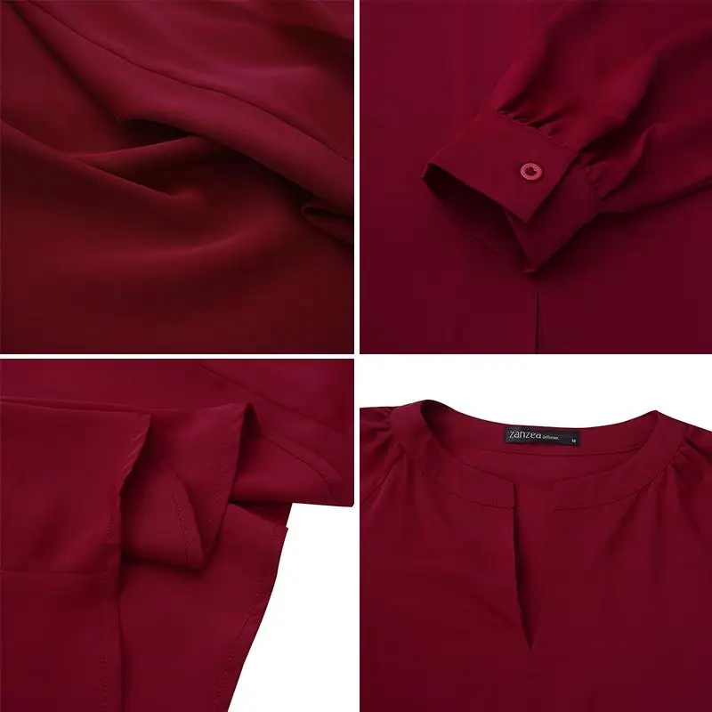 

Plus Size Women's Autumn Sundress ZANZEA Fashion Solid Midi Dress Casual Puff Sleeve Vestidos Female V Neck Robe Femme 5XL