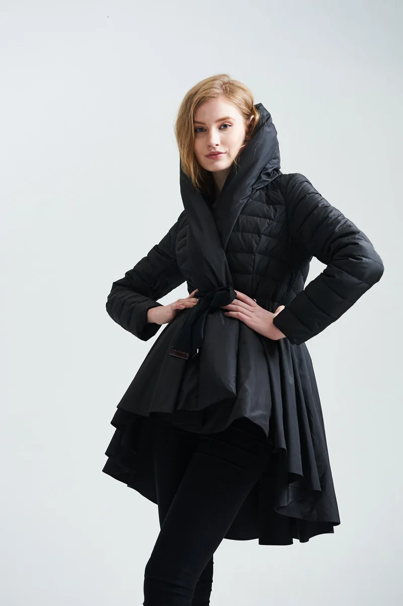 TWOTWINSTYLE хлопковое Женское пальто с капюшоном, длинный рукав, на шнуровке, туника, ассиметричное пальто, топы, Женская мода, зима, новинка, большие размеры