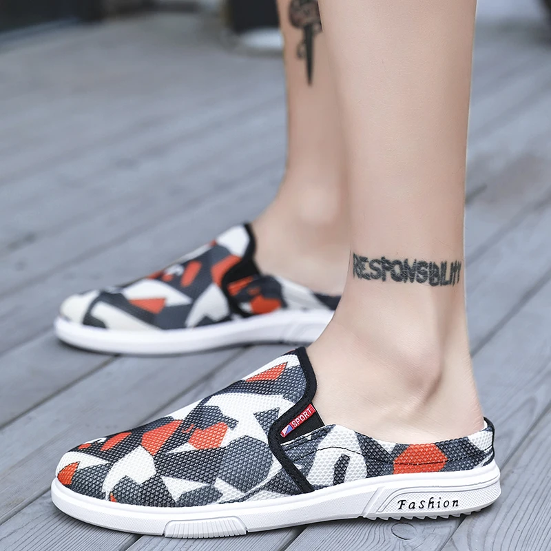Летняя мужская повседневная камуфляжная обувь Лоферы без застежки тапочки на