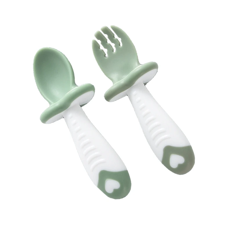 

Baby Training Soft Head Spoon and Fork Short Handle Kids Spoon Fork Set BPA Free