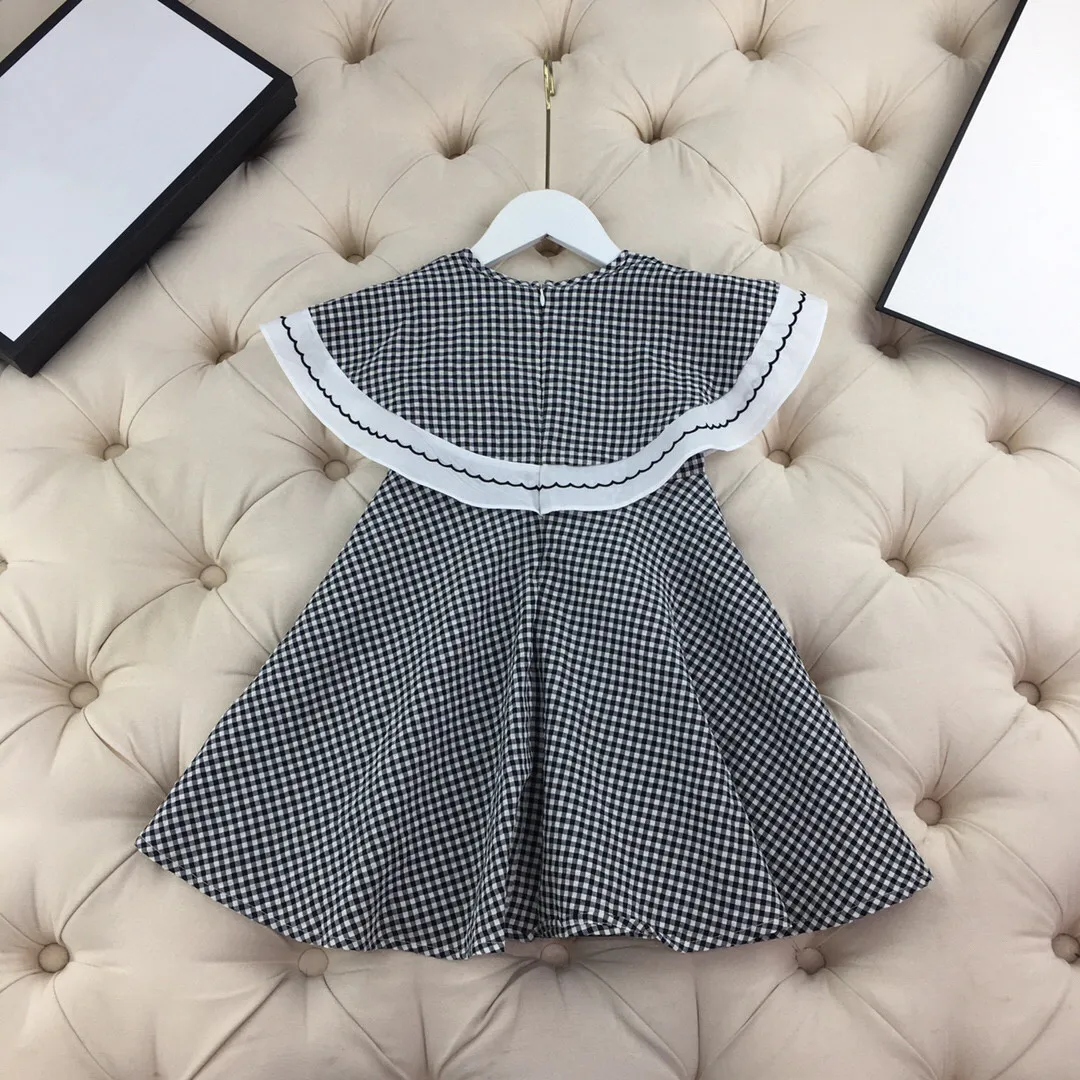 

2021 Summer top high end fashion brand black and white bow Cape girl's dress 4 6 8 10 years old