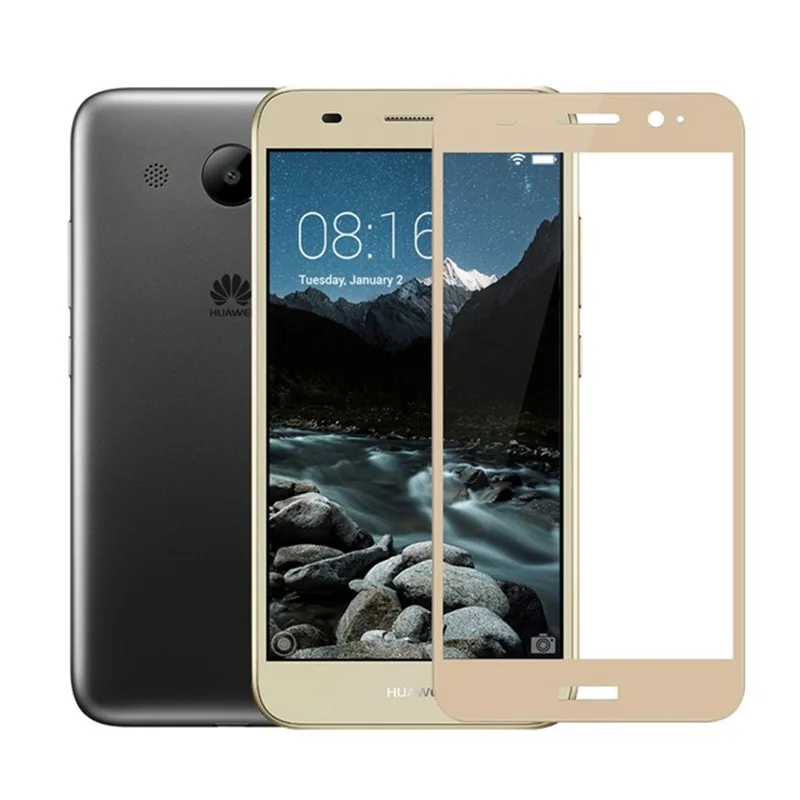 Золотой Y3 CRO-U00 9H полное покрытие из закаленного стекла для huawei Y3 CRO-L22 L02 L03 L23 Y5 lite защитная пленка sklo glas - Цвет: Золотой