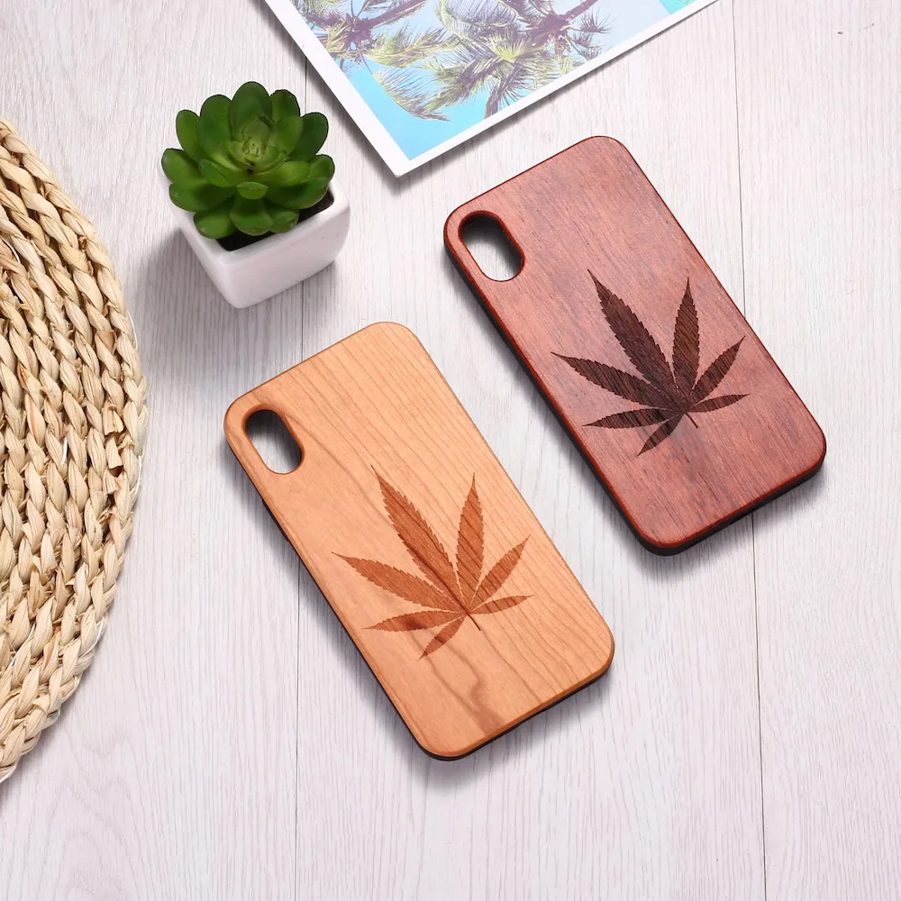 

Plants Leave Simple Engraved Nature Wood Phone Case Coque Funda For iPhone 12 6 6S 6Plus 7 7Plus 8 8Plus XR X XS Max 11 Pro Max