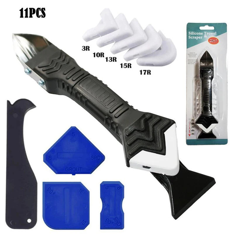 

3 In 1 Multifunctional Silicone Trowel Scraper Caulk Finisher Sealant Smooth Scraper Metal Remover Caulk Finishing Tool Set