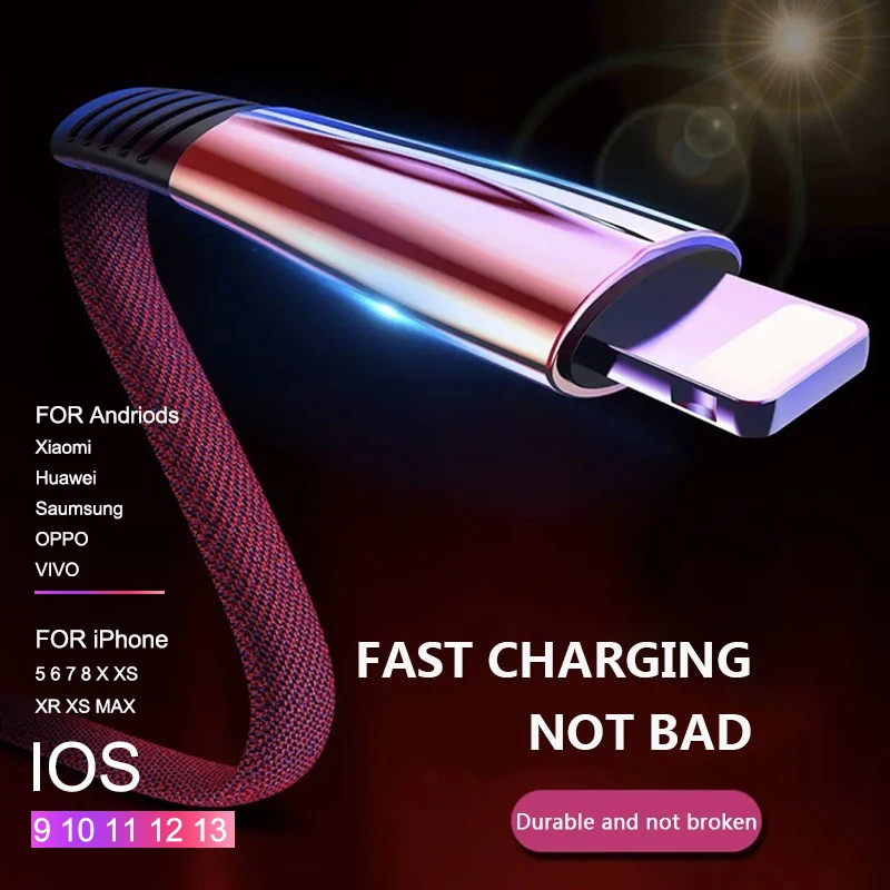 Кабель быстрой baseus зарядки USB для мобильного телефона Type c Micro 2M iPhone X XR 8 7 6 Линия