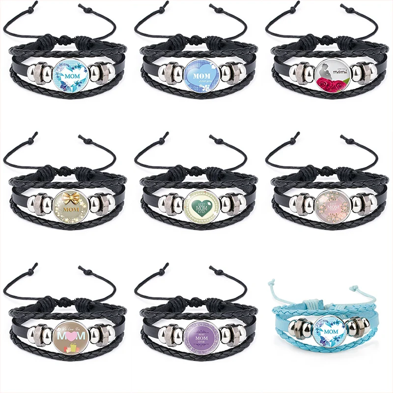 

Mother's Day Jewelry BEST MOM EVER Charm bracelets For Women Mother Braided Leather Rope String Chains Bangle Gift