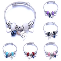 trendy elastic metal beading bracelet leaf love crystal beads jewelry 6 colors chain bangles beaded bracelet fit jewelry