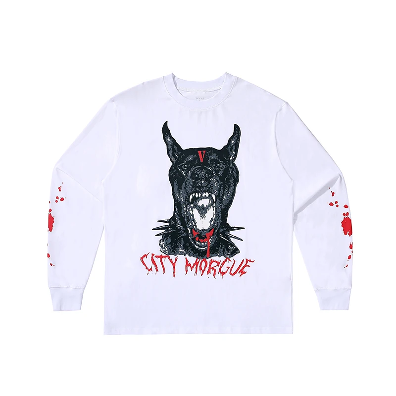 

VLONE X CITY MORGUE Album Surrounding Evil Dog Print Men and Women Loose Oversize Long-sleeved T-shirt Trend