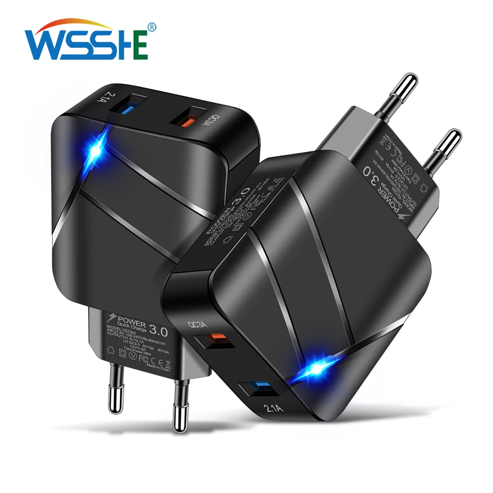 

New USB Charger 28W Fast Charging 18W Quick Charge 3.0 LED Display EU Wall Adapter For Iphone 11 Samsung A50 Xiaomi Redmi