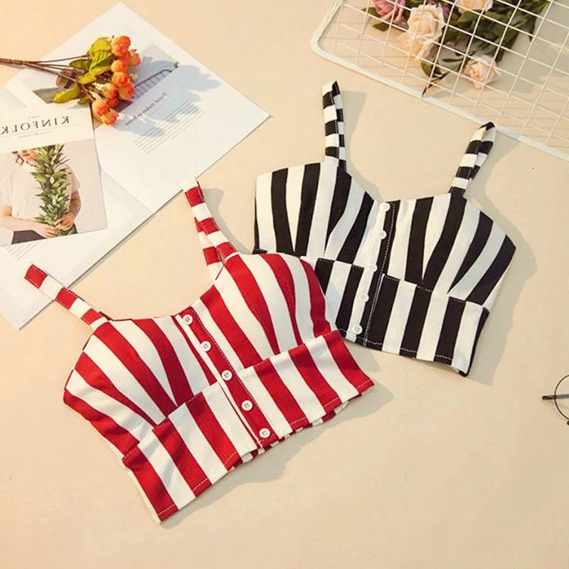 Crop Top Women Camis Halter Camisole 2019 Summer Sexy Sleeveless Slim Low Chest Button BTS Roupas Femininas |
