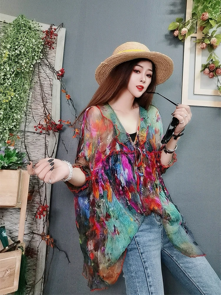 

2021 Spring Summer Top with Sleeves Fashionable Female Loose Clothing Plus Size Blouses Women Casual V Neck Women's Tunics XC442