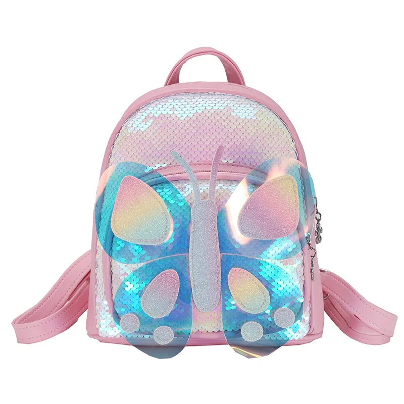 Girls Kindergarten Schoolbag 2-5-year-old Children Sequin Backpack Anti Loss Lovely Children Bag Three-dimensional Butterfly