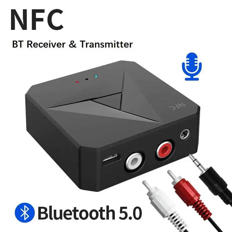 

Abs Bluetooth 5.0 Adapters Receiving and Transmitting 2 in 1 Car 3.5AUX RCA Mobile Phone NFC Bluetooth Adapter