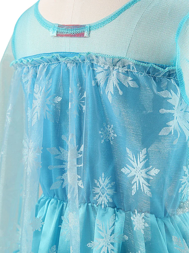 Платье принцессы Эльзы для девочек детский костюм Снежной королевы с накидкой
