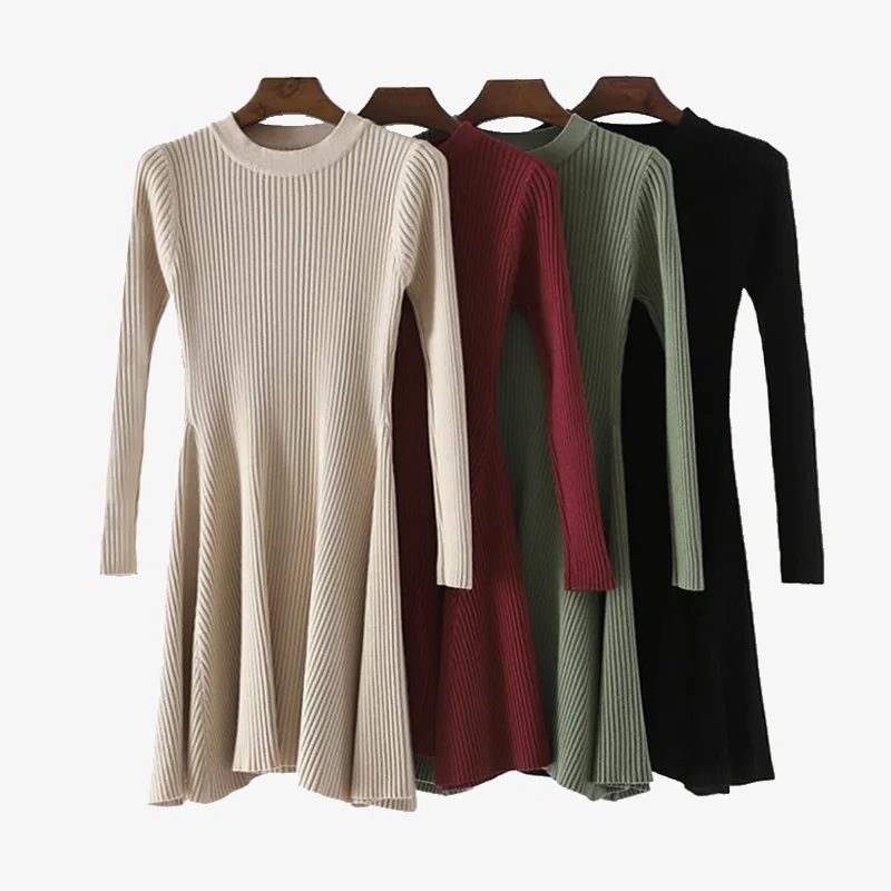 2019 зимнее платье свитер с О образным вырезом и длинным рукавом женские длинные