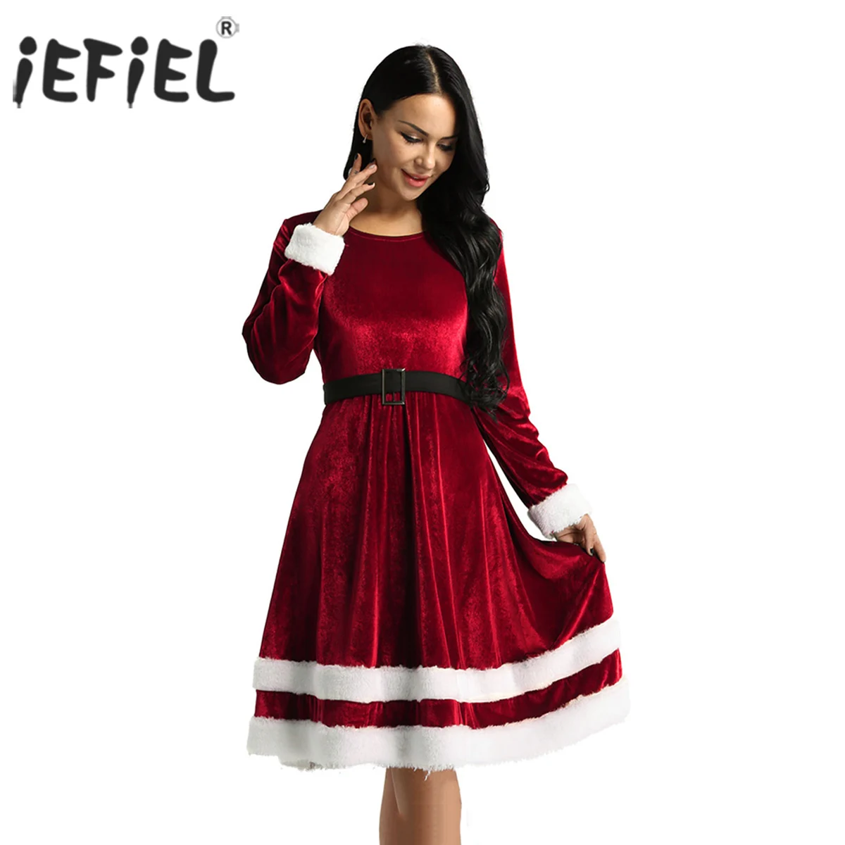 Женский бархатный с длинными рукавами костюм Санта Клауса для взрослых Хэллоуин
