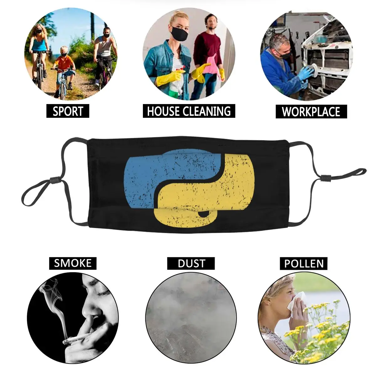 

Python Adult Non-Disposable Face Mask Programming Programmer Anti Haze Dust Protection Cover Respirator