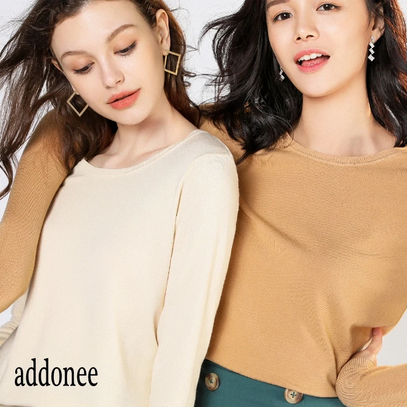 Женский трикотажный Однотонный свитер из кашемира с круглым вырезом | Женская