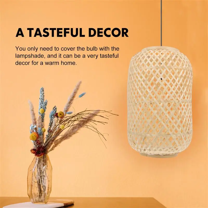

1Pc Bamboo Woven Lampshade Hand Woven Bamboo Art Weaving Craft Lampshade Rustic Ceiling Light Cover Natural Light Shell Khaki