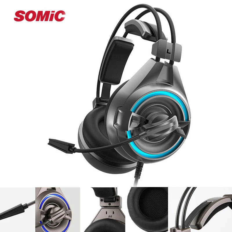 SOMiC A6 игровые usb наушники с шумоподавлением игровая гарнитура вращающимся