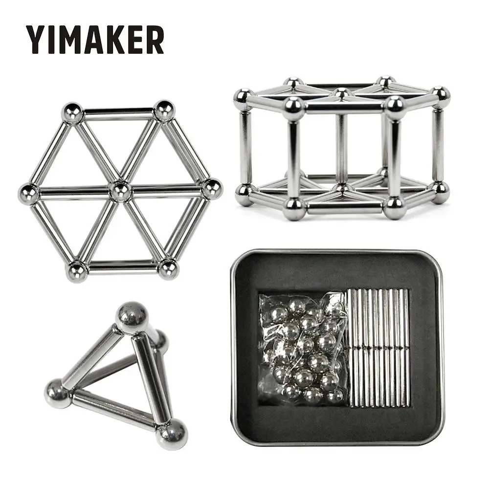 YIMAKER 1 Набор 3D креативных неодимовых магнитов Imanes NdFeB 36 шт. магниты стержень и 27 шт. стальные шарики Aimant DIY бусины подарки