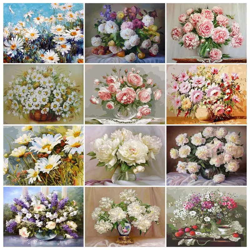 

GATYZTORY Oil Painting By Numbers For Adult Flowers DIY 60x75cm Scenery Paint By Numbers On Canvas Frameless Home Decor Wall Art