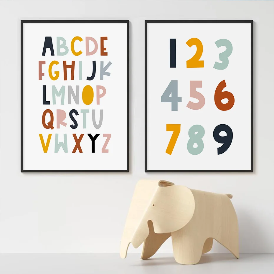

Color Numbers Nursery ABC Alphabet Teaching Wall Art Pictures Canvas Paintings Poster Prints Gift Baby Bedroom Home Decorations