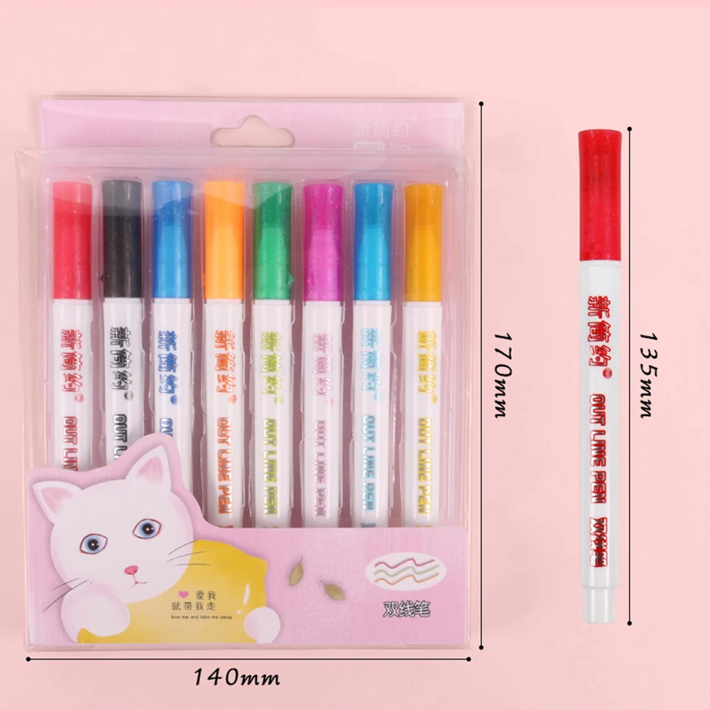 

8pcs/set Double Lines Contour Color Art Pens Markers Pen Out Line Pen Highlighter Scrapbooking Diary Graffiti Poster Card