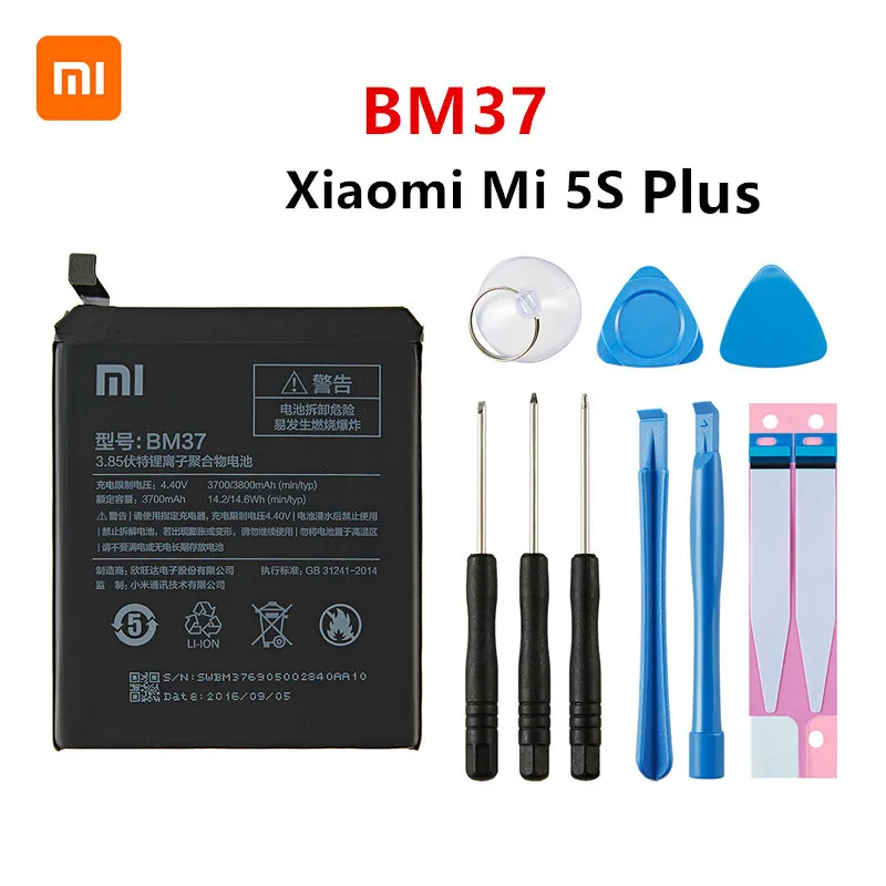 Оригинальный аккумулятор Xiao mi 100% BM37 3800 мАч для Xiaomi Mi 5S Plus MI5S высококачественные